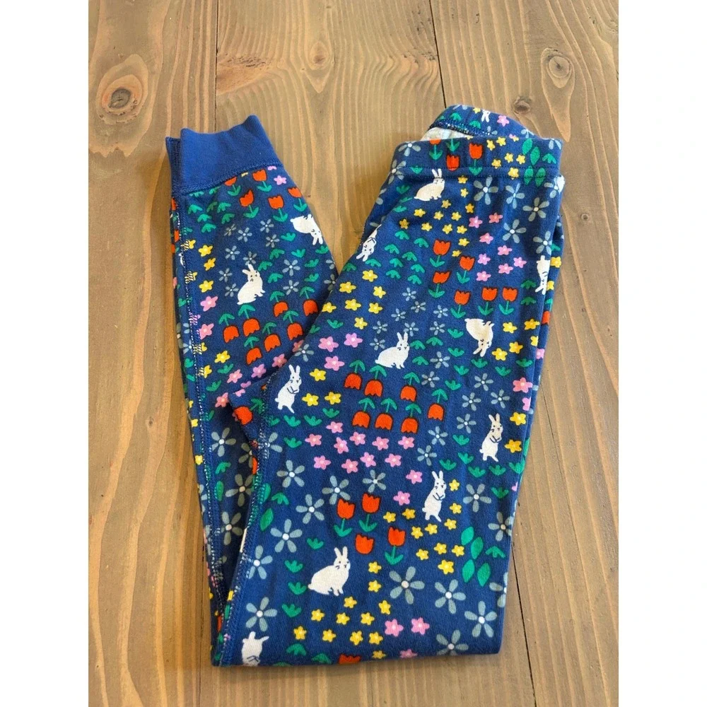 Cc30 Hanna Andersson Kids Blue Bunny Tulip Floral Organic Cotton Pajama Set 6-7